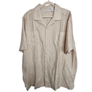 Cubavera Linen Shirt Tan Button Front Short Sleeve Collared Shirt Men 2XLT